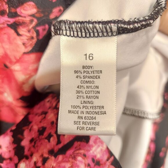 Womens Dress 16 Black Red Rose Floral Lacy Zip Sheath Feminine Career Date Night - Picture 13 of 16